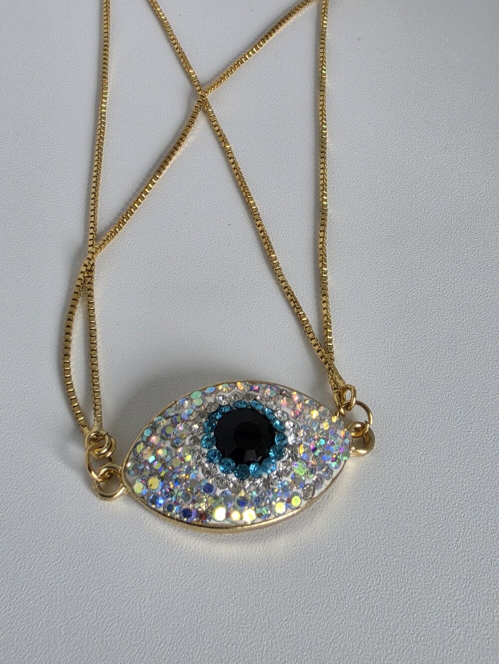 Gold Pavé Evil Eye Necklace with Blue Center